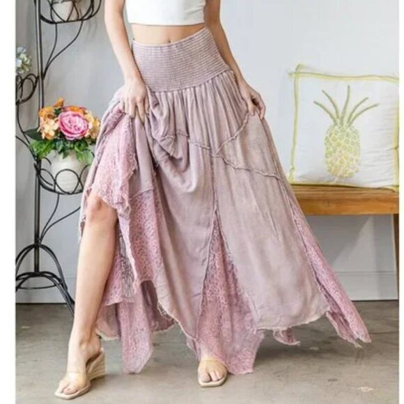 064 Oli & Hali Lilac Washed Lace Inset Maxi Skirt NWOT Size Large - Picture 8 of 11